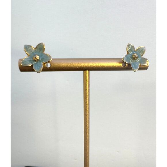 Vintage Blue Flower Enamel Earring - Picture 1 of 5